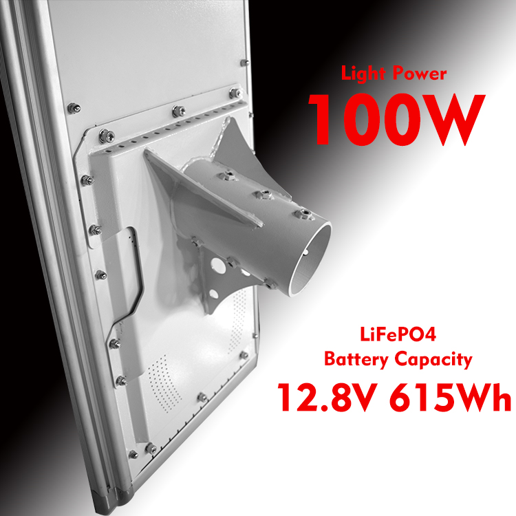 Timer Control Lighting 100W Battery Power Panel Lights System Outdoor Dimmable Integrated Led Solar Street Light
