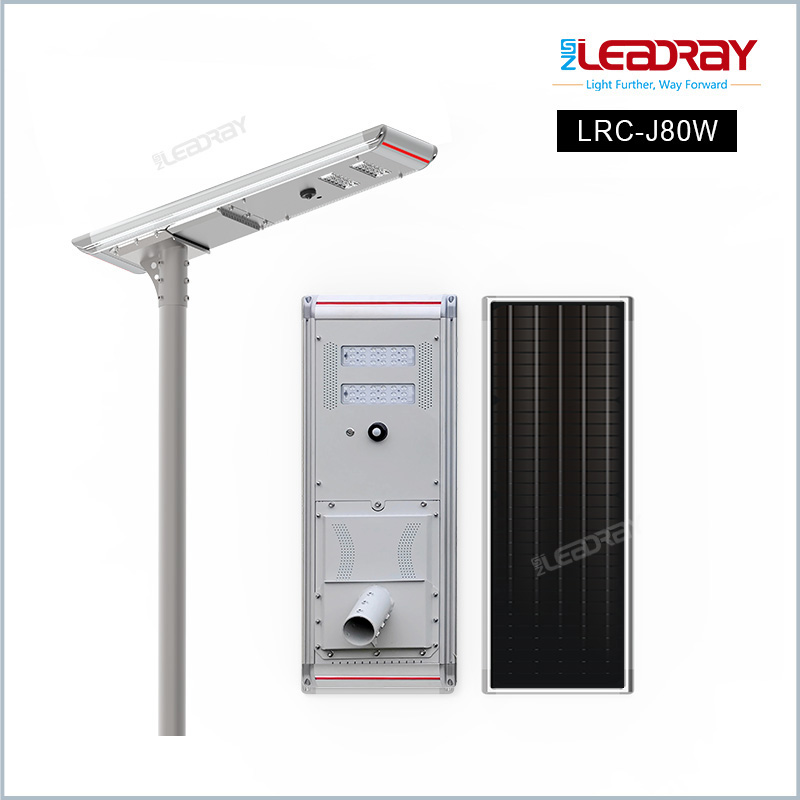 80W Led Solar Street Lights High Lumen Motion Sensor Waterproof Integrated Road Street Lights