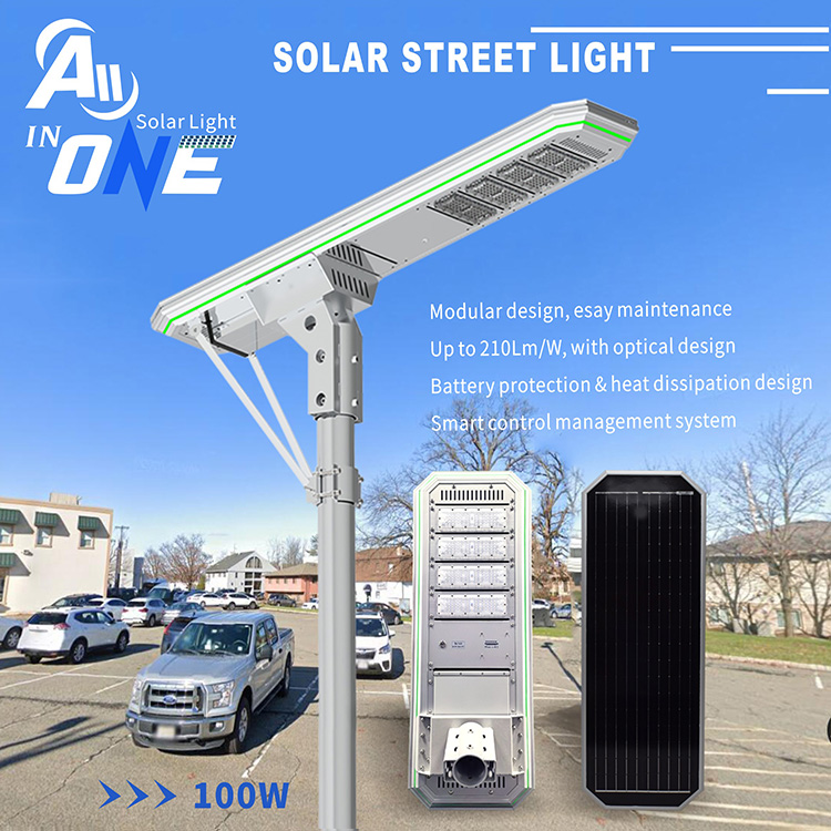 Timer Control Lighting 100W Outdoor Dimmable Integrated All In One Led Solar Street Light
