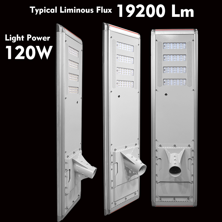 120W High lumen motion sensor Ip65 waterproof lamp outdoor smart all-in-one integrated solar street light led with timer remote