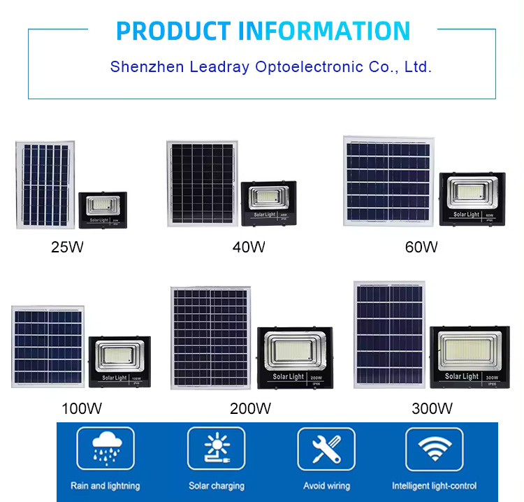 25w 40w 60w 100w 200w 300w ABS Glass Led Solar Flood Light