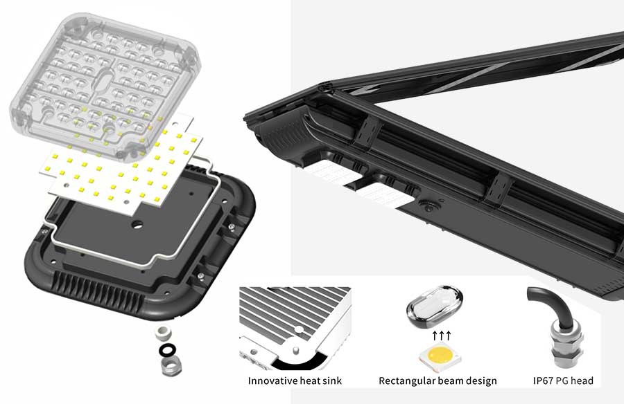 60w Durable High Efficient Pole Led Solar Street Light IP66 6500K Rader Sensor Solar Street Light