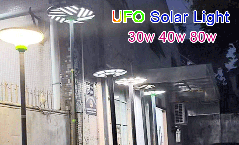 Lámpara OVNI con control de luz, luz solar LED para jardín todo en uno