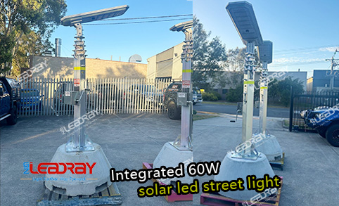 Iluminación solar exterior de aluminio integrada, luz de calle impermeable de 60 W, luz de calle solar LED de 60 W, todo en uno con poste