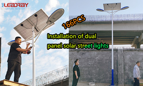 Instalación de 166 farolas solares de doble panel en un proyecto rural de Brasil.