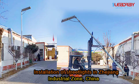 Instalación de 65 unidades de alumbrado público en la zona industrial de Zhejiang, China. El mejor fabricante de alumbrado público.