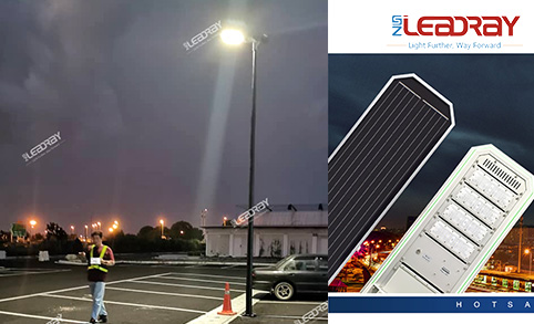 Panel solar monocristalino comercial para exteriores Leadray de 80 W, luces de calle de seguridad solares integradas todo en uno de 80 W para jardín