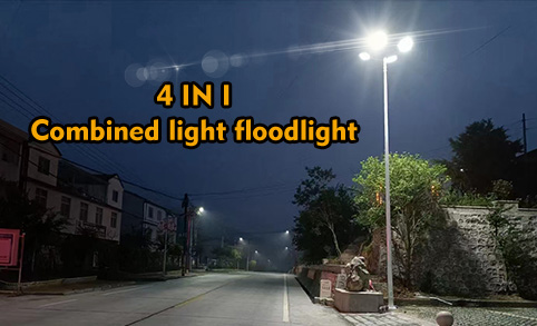 Los reflectores de luz solar combinada iluminan la carretera por la noche