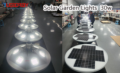 Luces solares para jardín, de alta calidad, con forma de OVNI, 30 W, todo en uno, con iluminación LED para postes, resistente al agua IP65.
