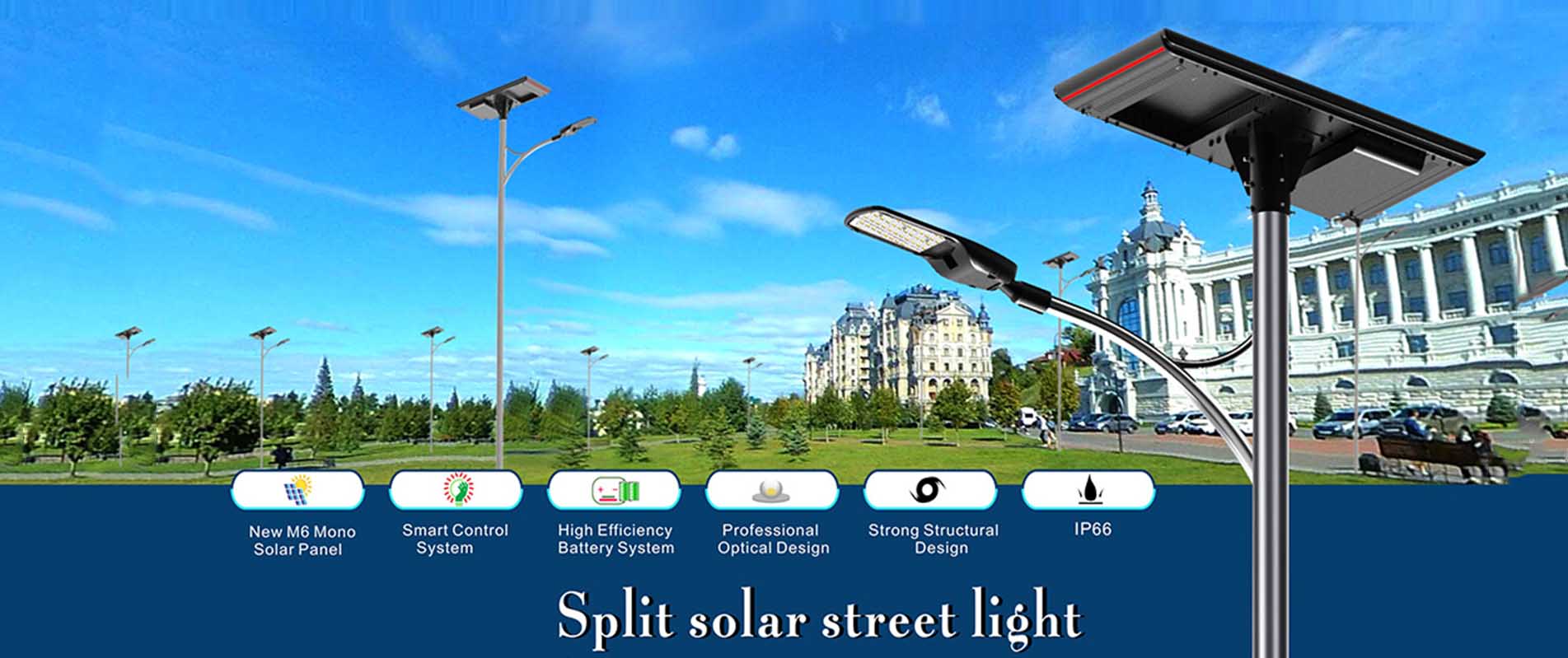 Controlador de carga inteligente de aluminio para exteriores, luz solar de calle dividida de 80 W