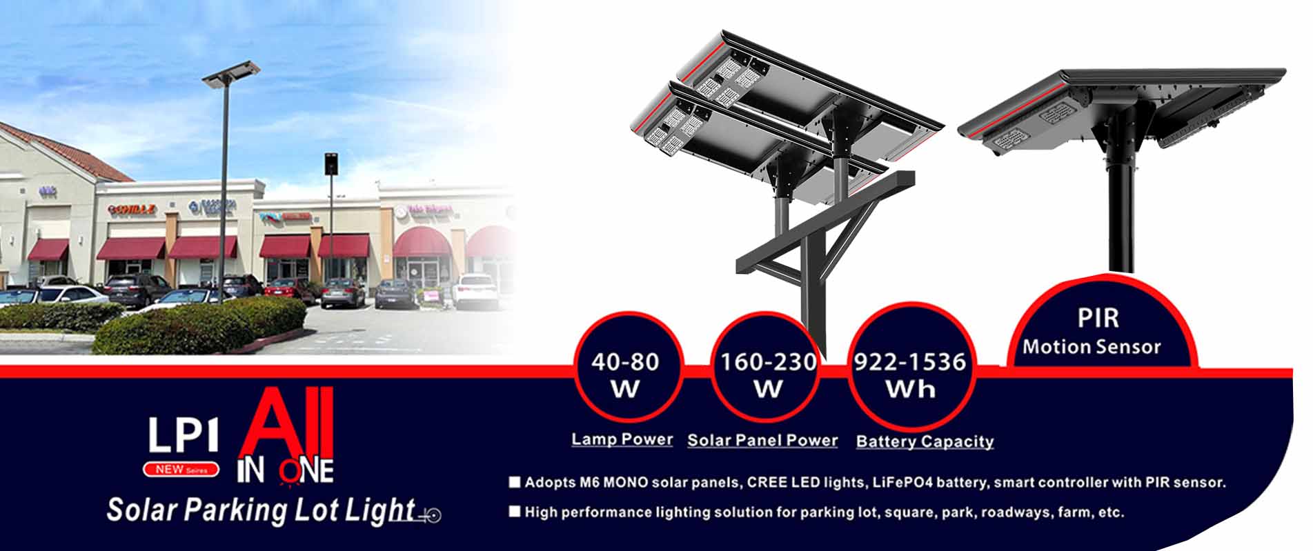 Luz solar para estacionamiento, iluminación de aluminio para jardines, parques y paisajes.