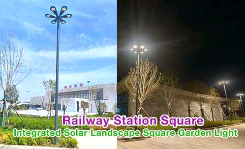 Luz solar integrada para jardín en la plaza de la estación de tren