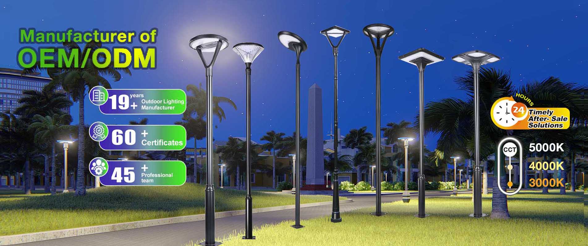 Luz solar para estacionamiento, iluminación de aluminio para jardines, parques y paisajes.