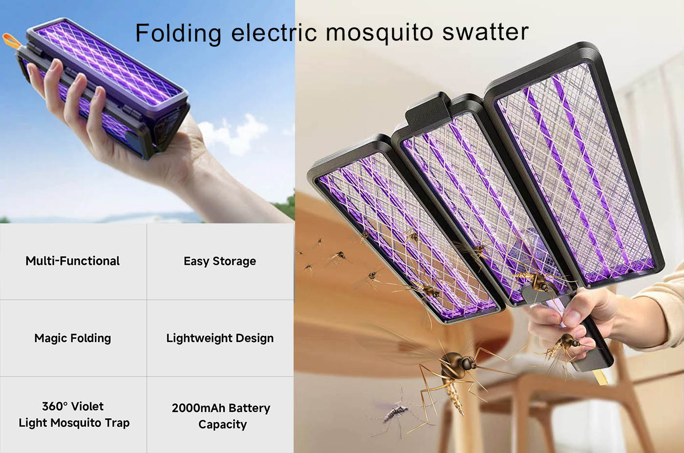Folding electric mosquito swatter