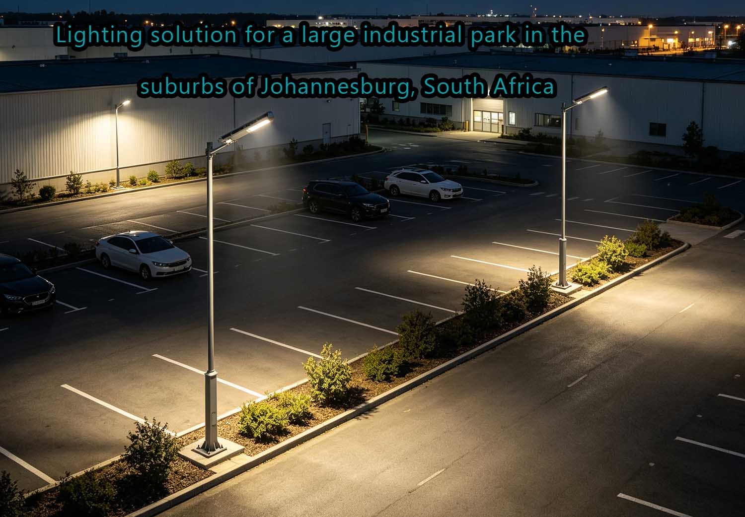 Solución integrada de alumbrado público solar de la serie LRC-L para iluminación nocturna en un gran proyecto de iluminación de un parque industrial en las afueras de Johannesburgo, Sudáfrica.